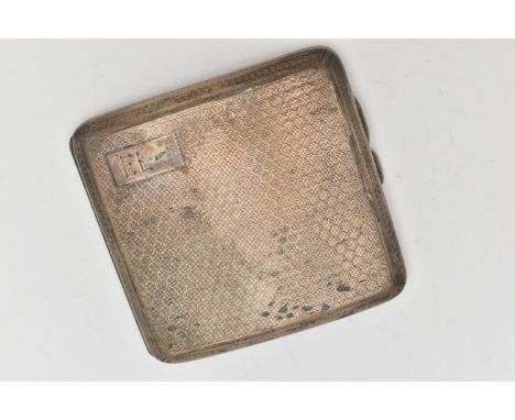 A SILVER CIGARETTE CASE, square form, engine turned pattern, engraved cartouche 'FL 5 9 27', hallmarked 'E J Trevitt &amp; So