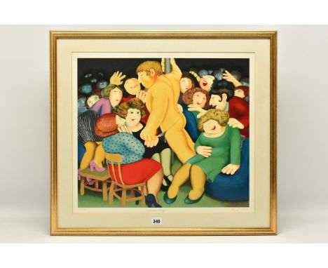 BERYL COOK (BRITISH 1926-2008) 'LADIES NIGHT' SIGNED LIMITED EDITION PRINT, depicting a group of female figures and a male st