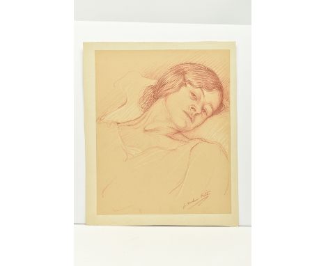 JOSEPH MILNER KITE (1862-1946) PORTRAIT OF A FEMALE FIGURE, a head and shoulders portrait of a female figure reclining on a b