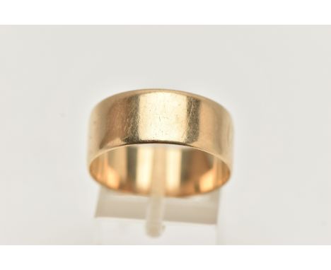 A 9CT GOLD WIDE BAND RING, polished band, approximate band width 8.8mm, hallmarked 9ct Birmingham, ring size centre U, approx