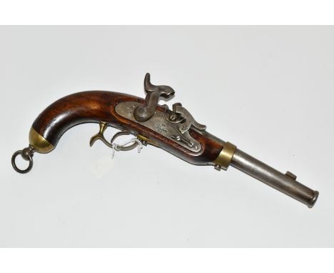 A REPLICA 20 BORE FLINTLOCK POTSDAM PRUSSIAN ARMY ISSUE MILITARY PISTOL FITTED WITH AN 8¾'' BARRE its lock is marked POSTDAM 