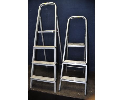 TWO SETS OF ALUMINIUM STEP LADDERS, largest set height 139cm (condition report: both with signs of usage) (2)