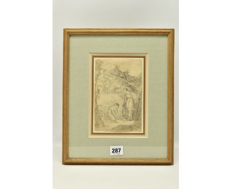 CIRCLE OF WILLIAM PITTS (1790-1840) 'RUTH AND BOAZ', a sketch depicting the Biblical figures, unsigned, pencil, pen and ink o