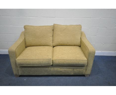 A YELLOW UPHOLSTERED SOFA BED, length 158cm x depth 91cm x height 68cm (condition report: good)