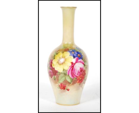 A mid 20th Century J Freeman for Royal Worcester stem vase, being hand painted with floral sprays&nbsp; and signed to the cor
