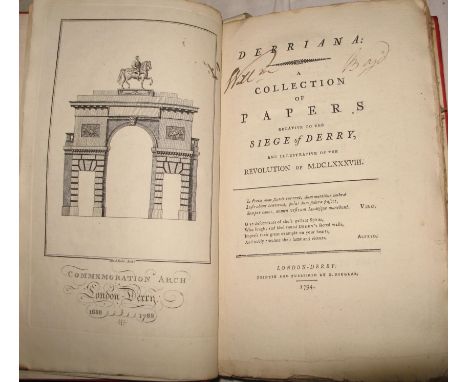[IRELAND] [WALKER (G.)] Derriana: A Collection of Papers relative to the siege of Derry, 8vo, half-title, frontis., pp. xii, 