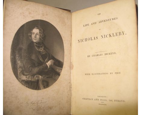 DICKENS (Charles) Life and Adventures of Nicholas Nickleby, 8vo, portrait frontis, 39 plates (foxed), ripple calf (spine worn