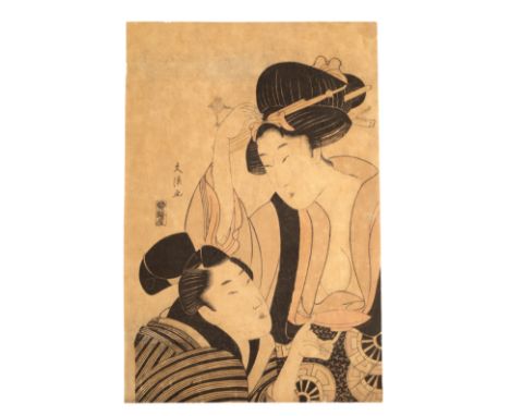 BUNRO (act. 18th Century) Lovers' Portrait late 18th century, woodblock print on paper, 35cm x 23.5cm. 