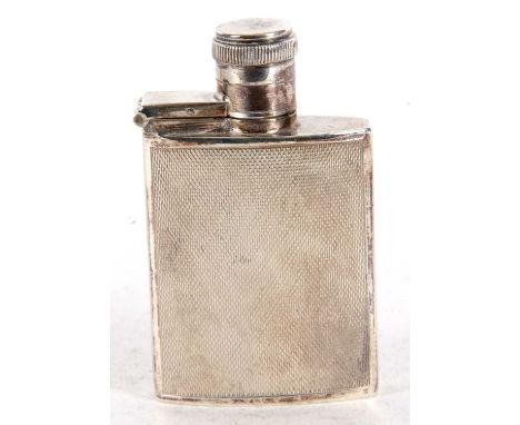 A George VI small silver spirit flask, engine turned decoration back and front, hinged flip/bayonet top, hallmarked for Birmi