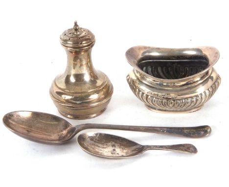 Mixed Lot:  George V silver caddy spoon, Sheffield 1917, makers mark for C W Fletcher &amp; Son Ltd, a Hanovarian rat tail te