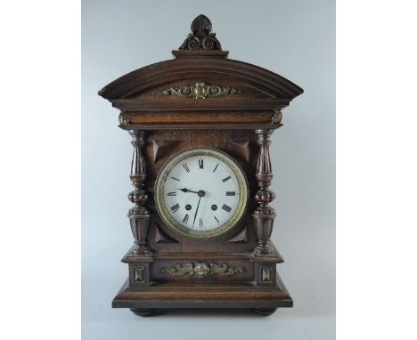 A Late 19th/Early 20th Century Oak Cased Lenzirch Mantel Clock, The Movement Numbered 46831. of Architectural Form with Turne