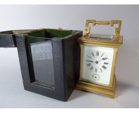 A Cased French Grand Sonnerie Carriage Clock by Tiffany and Co. Repeater Movement No 5856 Striking on a Gong. White Enamel Di