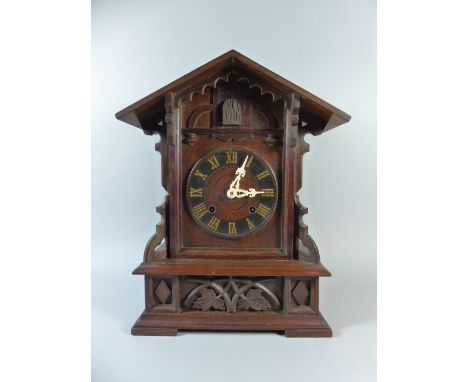 A Large Black Forest Carved Oak Mantle Cuckoo Clock with Eight Day Movement Striking on a Gong by Junghans. Working Order 