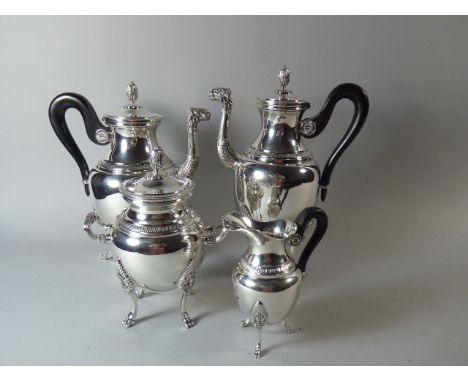 A Fabulous Quality Silver Plated Tea Service by Christofle, with Stylised Rams Head Spouts, Paw Feet Etc. Comprising Tea and 
