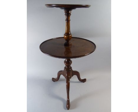A Small 19th Century Georgian Style Mahogany Two Tier Dumb Waiter with Tripod Support. 71cms High