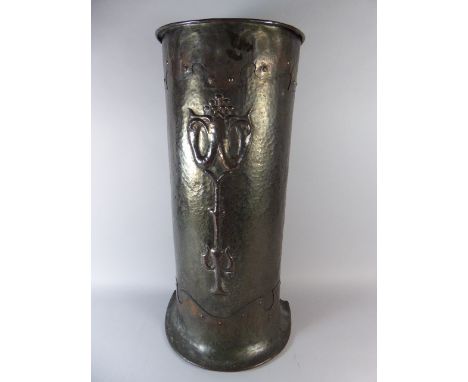 An Arts and Crafts Copper Stick Stand with Stylised Tulip Decoration by William Soutter and Sons 63cm High 