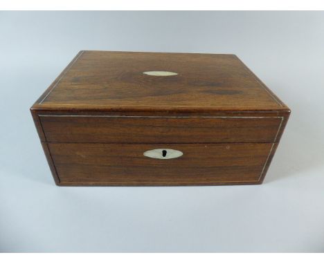 A Late 19th Century Mahogany Work Box with Mother of Pearl Escutcheons. Removable Fitted Tray. 30x22x13cm High