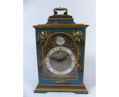 A Chinoiserie Carriage Clock by Garrard of Swindon in Blue Lacquer Case, 22cm High 