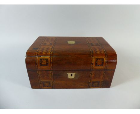 An Inlaid Banded 19th Century Work Box with Removable Tray and Brass Escutcheons. 27x20x13cm High