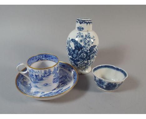 A Collection of 19th Century Blue and White China to include Coffee Can and Saucer, Tea Bowl and Transfer Printed Tea Caddy