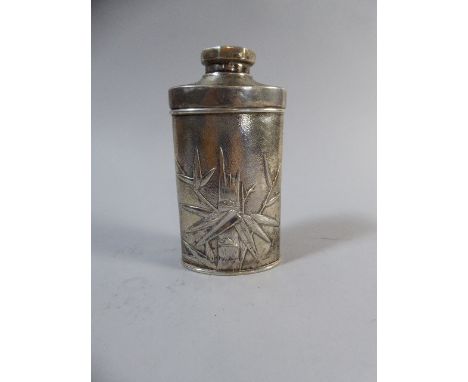 A Chinese Silver Powder Flask. The Body Decorated in Relief with Bamboo. Stamped Zeewo To Base. 13cm High.