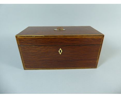 A Mid 19th Century Mahogany Two Division Tea Caddy with Rosewood String Inlay. Fitted Interior with Later Glass Mixing Bowl. 