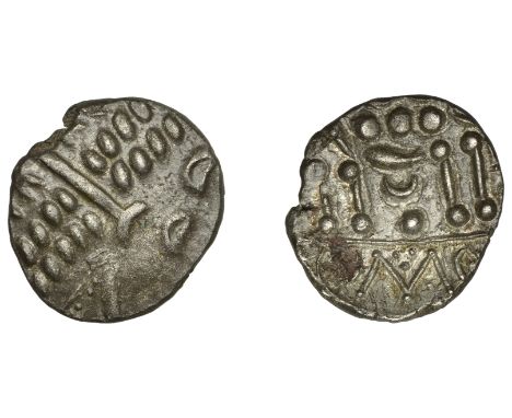 British Iron Age, DUROTRIGES, Uninscribed issues, silver Stater, Omo type, disjointed head of Apollo, rev. disjointed horse l