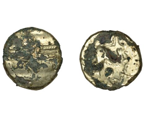 British Iron Age, TRINOVANTES, Dubnovellaunus, plated Stater, two crescents back-to-back across wreath pattern, pellet-in-ann