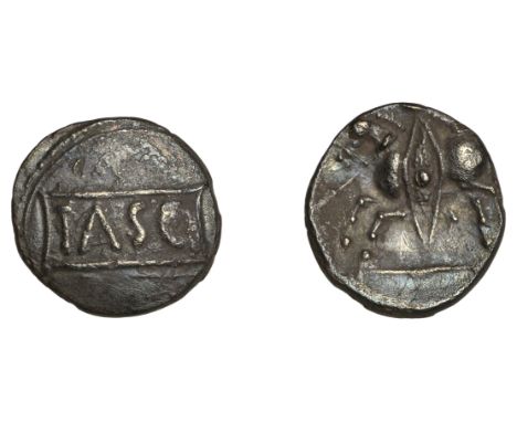 British Iron Age, CATUVELLAUNI, Tasciovanus (25 BC - AD 10), Unit, Cavalryman type, tasc in panel within plain field, rev. wa