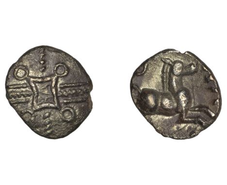 British Iron Age, CATUVELLAUNI, Tasciovanus (25 BC - AD 10), Unit, ve in central tablet over cruciform beaded wreath, annulet