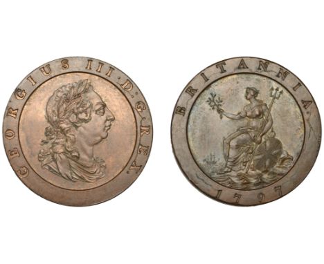 George III (1760-1820), Pre-1816 issues, Restrike Proof Twopence, 1797, in copper, draped bust right, wreath of 10 leaves and