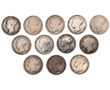 Victoria, Shillings (12), 1838, 1839, first young head, 1839, second young head, 1840, 1841, 1842, 1843, 1844, 1845, 1846, 18
