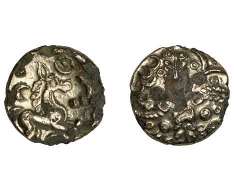 British Iron Age, CATUVELLAUNI, Early Uninscribed issues, Stater, British L [Whaddon Chase type], wreath and crescent pattern