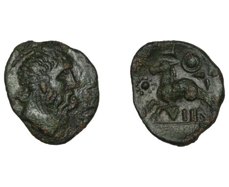 British Iron Age, CATUVELLAUNI, Tasciovanos, bronze Unit, Sea Horse type, bearded head left, verl in front, rev. sea horse ri