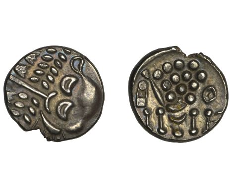 British Iron Age, DUROTRIGES, Uninscribed issues, silver Stater, disjointed head of Apollo, rev. disjointed horse left, 6.05g