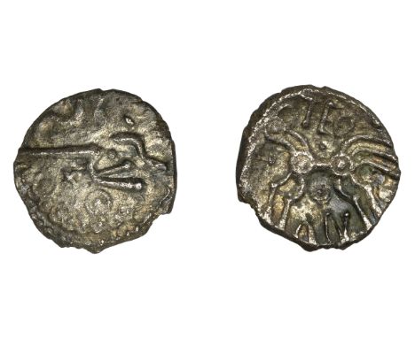 British Iron Age, DOBUNNI, Anted, silver Unit, degraded profile, rev. triple-tailed annulate horse left, ted above, an below,