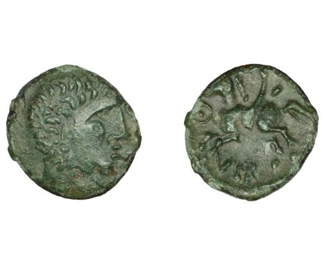 British Iron Age, CATUVELLAUNI, Tasciovanos, bronze Unit, Pegasus Trefoil type, head right, rev. Pegasus flying left, partial