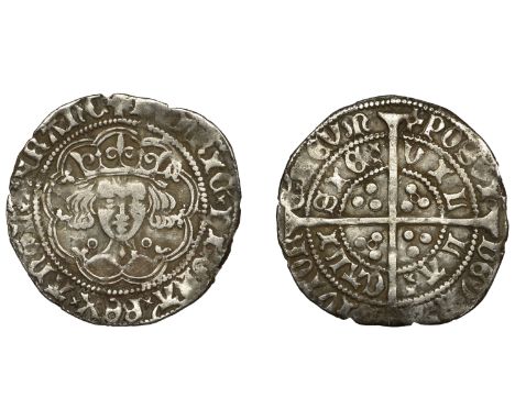 Henry VI (First reign, 1422-1461), Annulet issue, Groat, Calais, mm. cross I, reads angl, no fleur on breast, annulets either