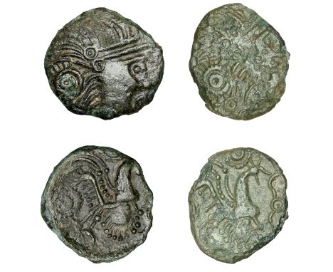 British Iron Age, ATREBATES and REGINI, Early Uninscribed issues, bronze Units (2), Chichester Cock type, diademed head right