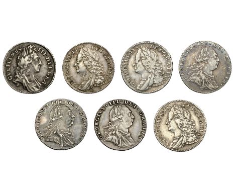 William III, Sixpence, 1696, first bust, early harp (S 3520); together with George II Sixpences (3), all 1757 and George III 