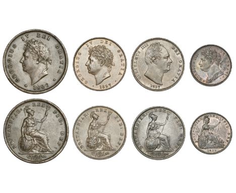 George IV, Penny, 1826, Halfpenny, 1827, Farthing, 1822 (BMC 1409, 1422, 1438; S 3822, 3823, 3824); William IV, Halfpenny, 18