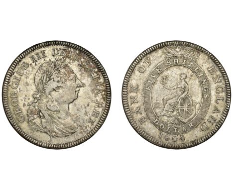 George III (1760-1820), Bank of England, Dollar, 1804, types C/2b, leaf to centre of e in dei, incuse inverted k on rev. (ESC