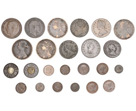 Victoria, Half-Farthings (2), 1843, 1844 (S 3951); other copper and bronze coins (17), various denominations, 1717-1918; toge