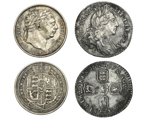 William III, Sixpence, 1697e, third bust, larger crowns, later harp (ESC 1280; S 3530); George III, Sixpence, 1819, small 8 i