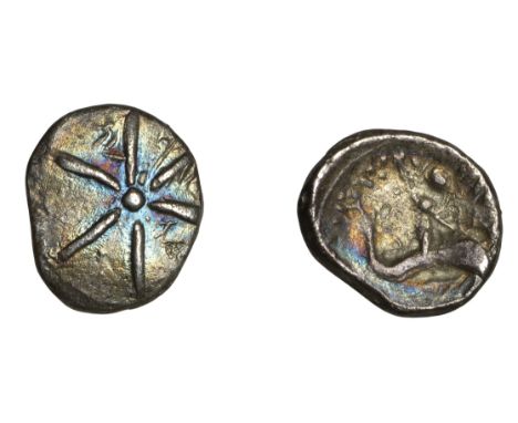 British Iron Age, ATREBATES AND REGNI, Tincomarus, silver Unit, Comet type, six arms radiating from central pellet, traces of