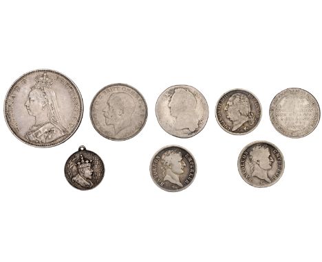 Victoria, Crown, 1888, jubilee head, narrow date (ESC 2587; S 3921); together with other silver coins (7) [8]. First very fin