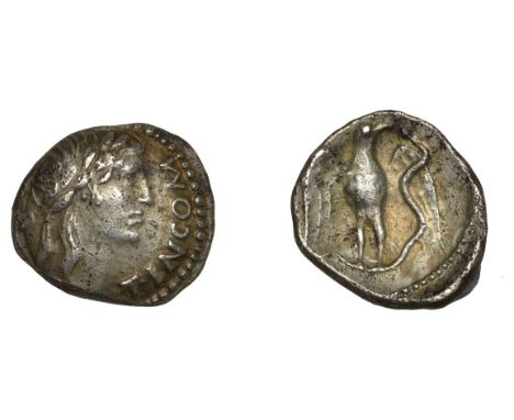 British Iron Age, ATREBATES and REGNI, Tincomarus, silver Unit, Eagle type, laureate head right, tincom-b around, rev. eagle 