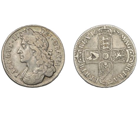 James II (1685-1688), Halfcrown, 1687, first bust, edge tertio (ESC 753; S 3408). Good fine, clear portrait, grey toned £90-£