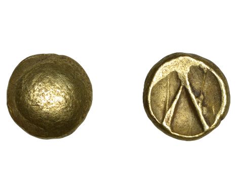 British Iron Age, DUROTRIGES, Early irregular issues, gold Quarter-Stater, Dorchester Y-type, plain hemisphere with narrow ri