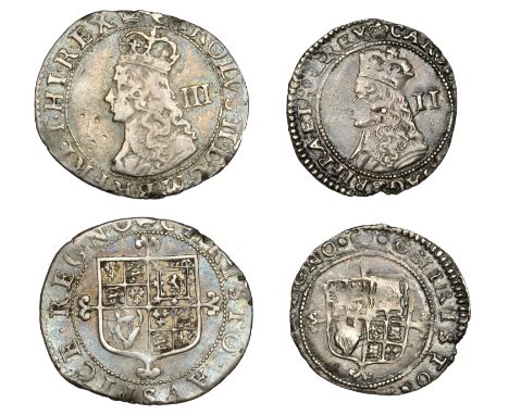 Charles II, Third Hammered issue, Threepence, Halfgroat, both mm. crown, inner circle and mark of value, 1.46g/5h 1.04g/3h (N